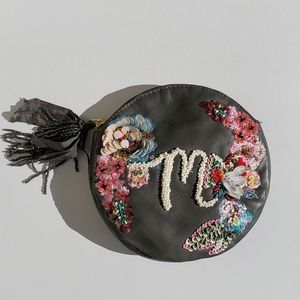 Anna Harlow Russo x Anthropologie Leather "M" beaded pouch